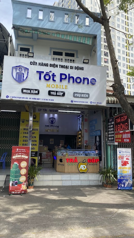 Mặt tiền cửa hàng Tốt Phone tại 17 Phạm Hữu Lầu, Dĩ An